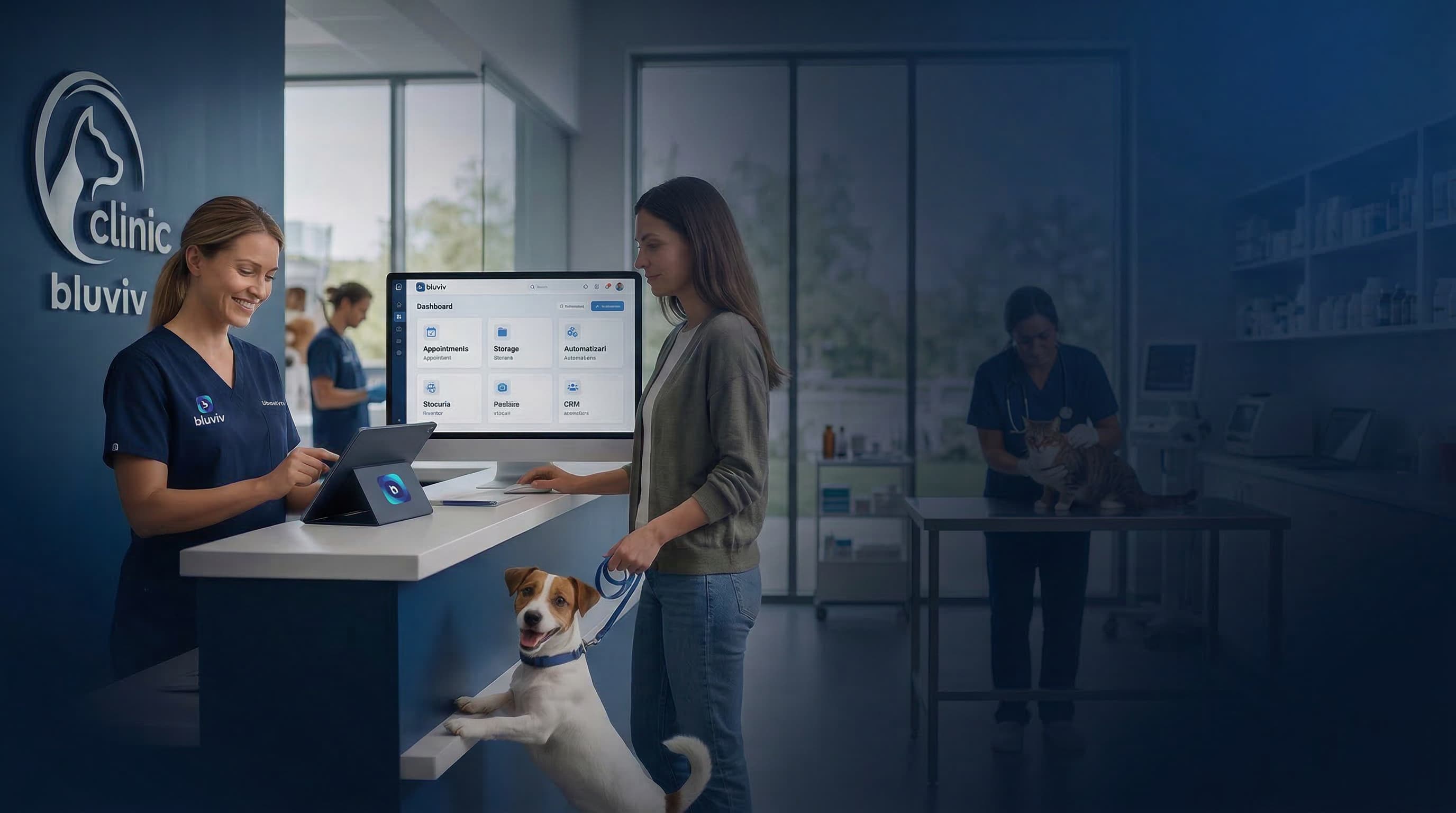 Recepție de clinică veterinară folosind platforma Bluviv